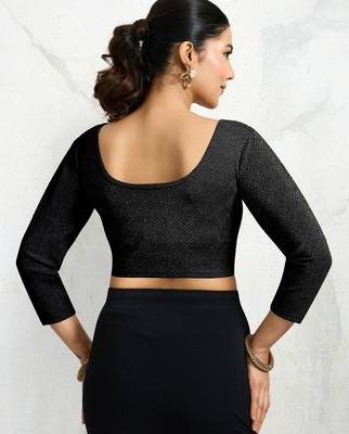 Polyester elastane zari stretchable elbow sleeve ready to wear blouse for women 2
