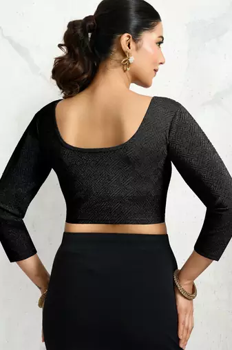 Polyester elastane zari stretchable elbow sleeve ready to wear blouse for women