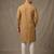 Wood brown woven striped work premium khadi cotton straight mandarin collar men's kurta