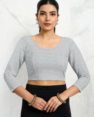 Polyester elastane zari stretchable elbow sleeve ready to wear blouse for women 1