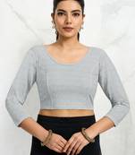 Polyester elastane zari stretchable elbow sleeve ready to wear blouse for women