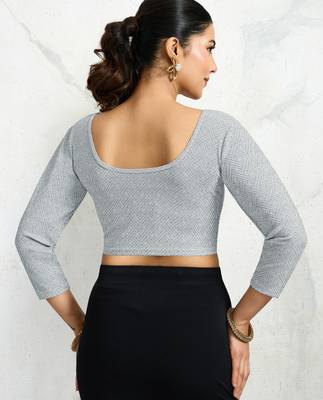 Polyester elastane zari stretchable elbow sleeve ready to wear blouse for women 2