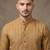 Wood brown woven striped work premium khadi cotton straight mandarin collar men's kurta