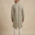 Beige and olive green geometric digital print premium cotton blend mandarin collar straight men's kurta