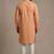 Light orange woven textured khadi cotton straight mandarin collar men's kurta