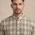 Beige and olive green geometric digital print premium cotton blend mandarin collar straight men's kurta