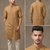 Wood brown woven striped work premium khadi cotton straight mandarin collar men's kurta