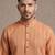 Light orange woven textured khadi cotton straight mandarin collar men's kurta