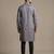 Grey digital printed faux silk blend mandarin collar straight men's kurta
