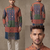 Multi-colour digital patchwork print cotton blend straight mandarin collar men's kurta