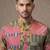 Multi-colour digital patchwork print cotton blend straight mandarin collar men's kurta