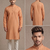Light orange woven textured khadi cotton straight mandarin collar men's kurta