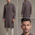 Black floral digital print art silk mandarin collar men's kurta