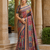 Neavy Blue Color Printed With Hand Aari Work Jari Outing Work With Mirror Dola Silk Saree