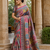 Rani Pink Color Printed With Hand Aari Work Jari Outing Work With Mirror Dola Silk Saree
