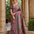Rani Pink Color Printed With Hand Aari Work Jari Outing Work With Mirror Dola Silk Saree