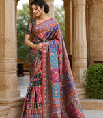 Red Color Printed With Hand Aari Work Jari Outing Work With Mirror Dola Silk Saree