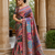 Red Color Printed With Hand Aari Work Jari Outing Work With Mirror Dola Silk Saree