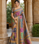 Yellow Color Printed With Hand Aari Work Jari Outing Work With Mirror Dola Silk Saree