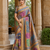 Yellow Color Printed With Hand Aari Work Jari Outing Work With Mirror Dola Silk Saree