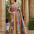 Yellow Color Printed With Hand Aari Work Jari Outing Work With Mirror Dola Silk Saree
