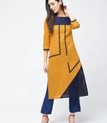 cotton color block straight kurta,mustard,(s,m,l,xl,2xl,3xl)