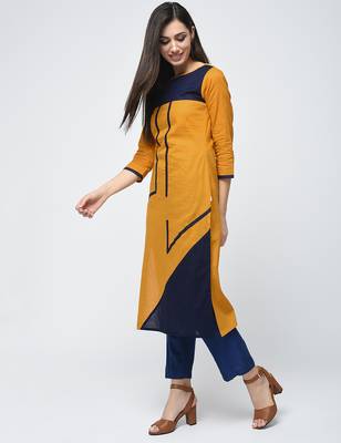 cotton color block straight kurta,mustard,(s,m,l,xl,2xl,3xl) 2