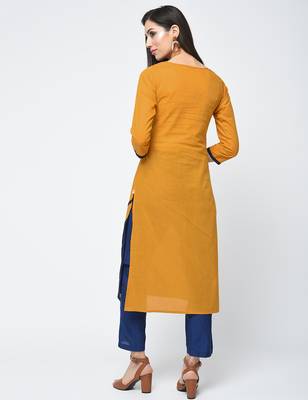 cotton color block straight kurta,mustard,(s,m,l,xl,2xl,3xl) 3