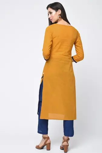 cotton color block straight kurta,mustard,(s,m,l,xl,2xl,3xl)