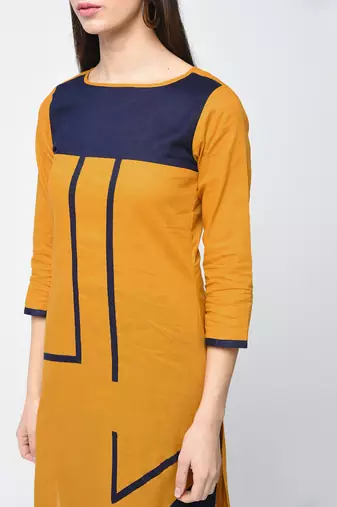 cotton color block straight kurta,mustard,(s,m,l,xl,2xl,3xl)