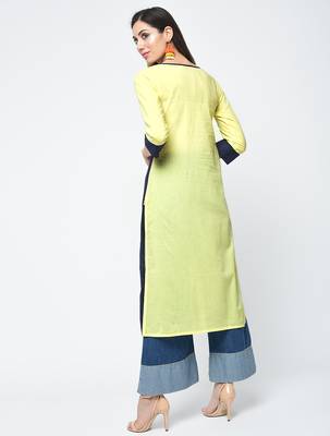 cottoncolor block straight kurta with tassels,yellow,(s,m,l,xl,2xl,3xl) 3