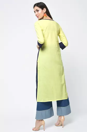 cottoncolor block straight kurta with tassels,yellow,(s,m,l,xl,2xl,3xl)