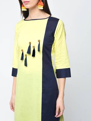 cottoncolor block straight kurta with tassels,yellow,(s,m,l,xl,2xl,3xl) 4