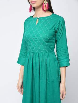 Cotton solid flared kurta with key hole neck,turquoise,(s,m,l,xl,2xl,3xl) 4