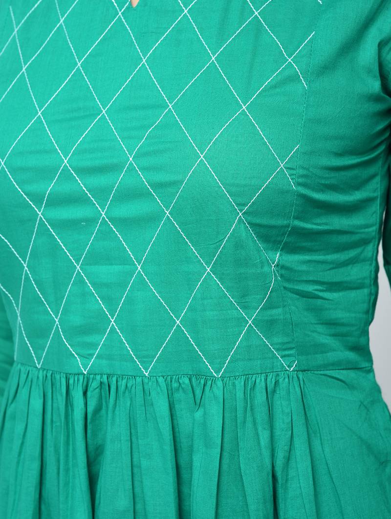 Cotton solid flared kurta with key hole neck,turquoise,(s,m,l,xl,2xl,3xl)