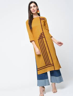 cotton straight kurta with patchwork ,mustard,(s,m,l,xl,2xl,3xl) 1