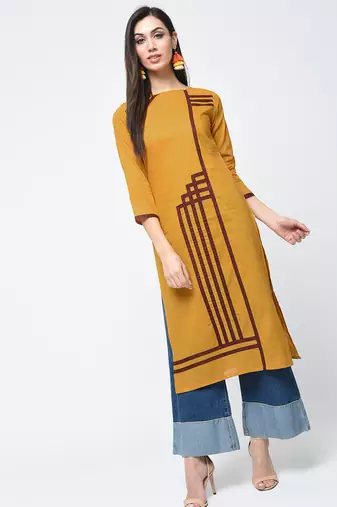 cotton straight kurta with patchwork ,mustard,(s,m,l,xl,2xl,3xl)