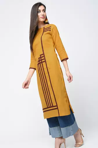 cotton straight kurta with patchwork ,mustard,(s,m,l,xl,2xl,3xl)