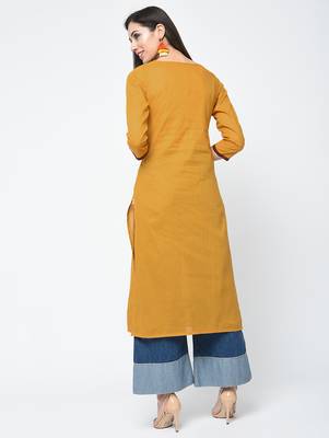 cotton straight kurta with patchwork ,mustard,(s,m,l,xl,2xl,3xl) 3