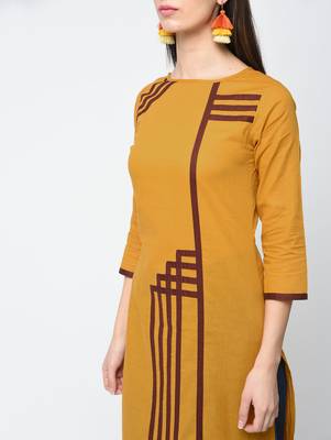 cotton straight kurta with patchwork ,mustard,(s,m,l,xl,2xl,3xl) 4
