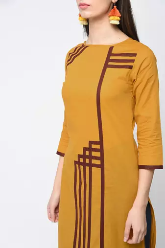 cotton straight kurta with patchwork ,mustard,(s,m,l,xl,2xl,3xl)