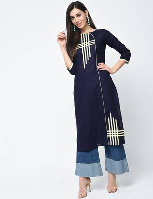 cotton straight kurta with patchwork ,blue,(s,m,l,xl,2xl,3xl) 1