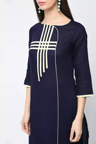 cotton straight kurta with patchwork ,blue,(s,m,l,xl,2xl,3xl)