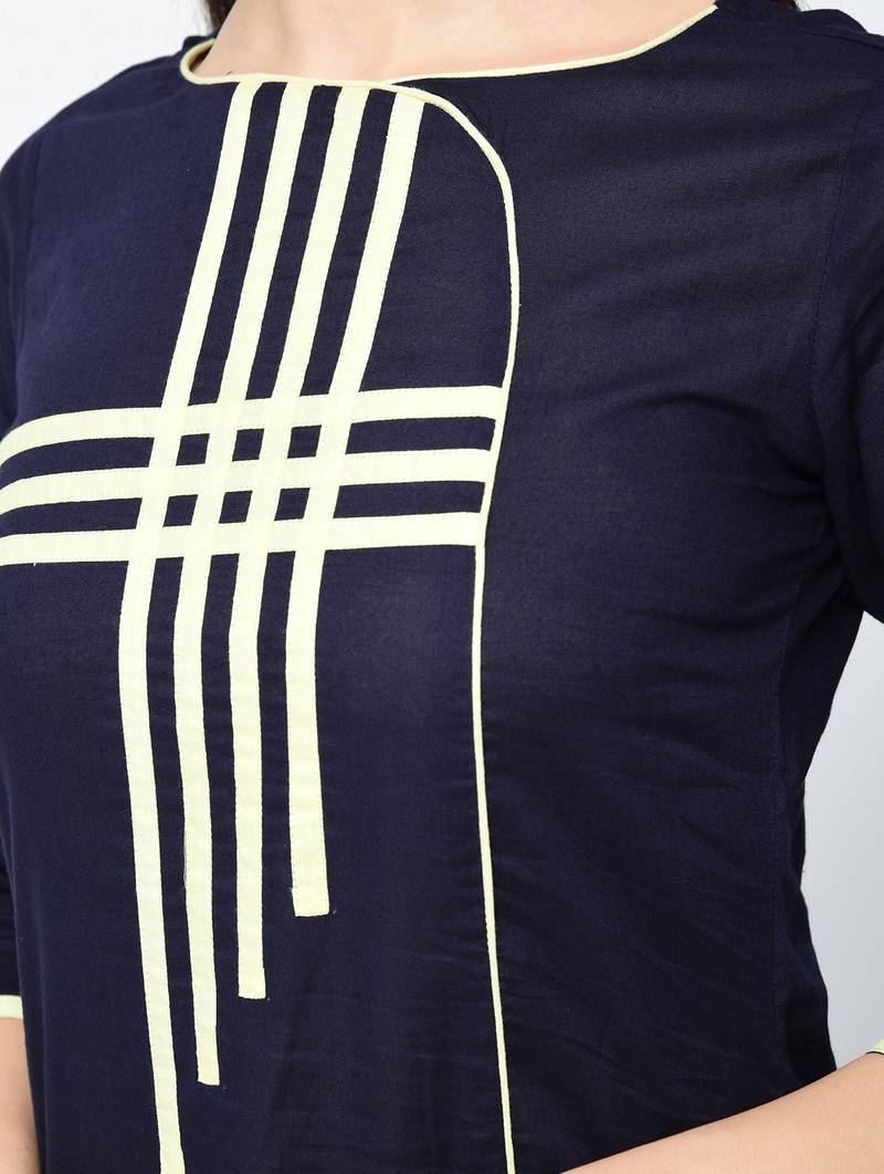 cotton straight kurta with patchwork ,blue,(s,m,l,xl,2xl,3xl)