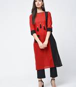 cotton color block straight kurta,red,(s,m,l,xl,2xl,3xl)