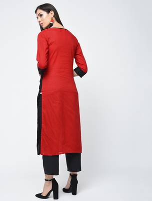 cotton color block straight kurta,red,(s,m,l,xl,2xl,3xl) 3