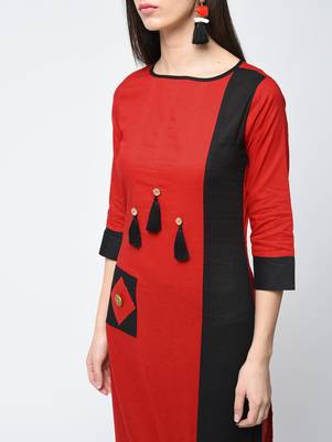 cotton color block straight kurta,red,(s,m,l,xl,2xl,3xl) 4