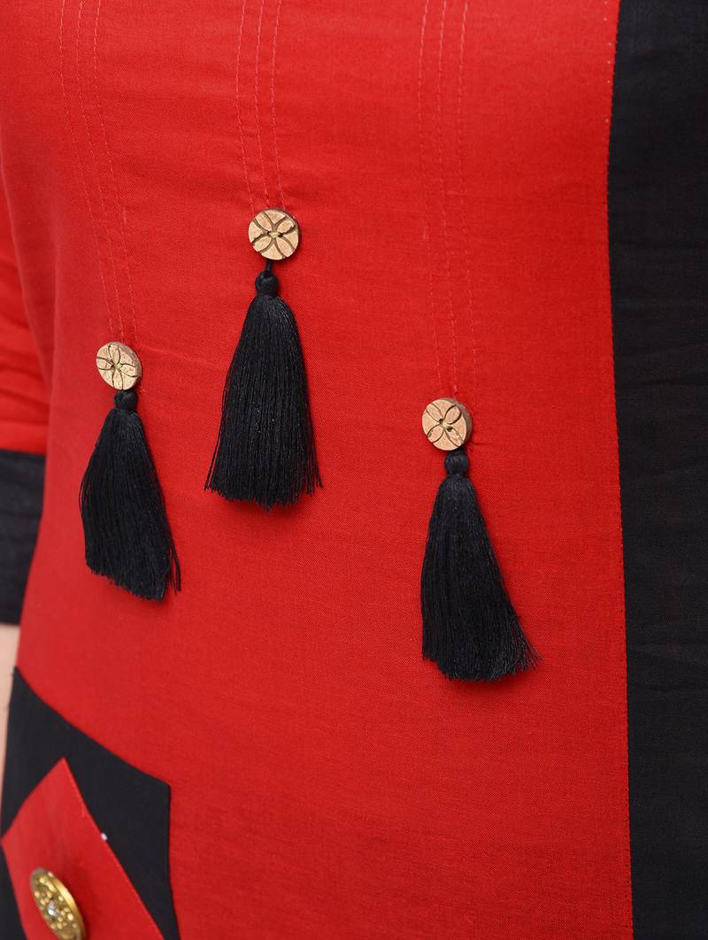 cotton color block straight kurta,red,(s,m,l,xl,2xl,3xl)