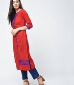 cotton straight kurta with patchwork ,red,(s,m,l,xl,2xl,3xl)