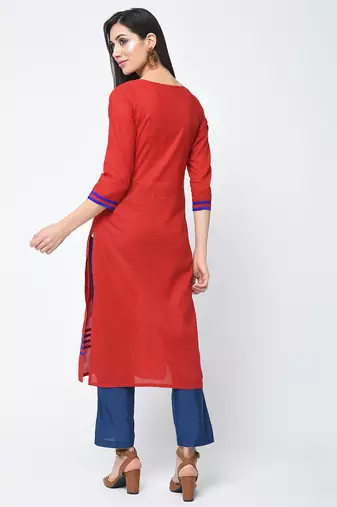 cotton straight kurta with patchwork ,red,(s,m,l,xl,2xl,3xl)